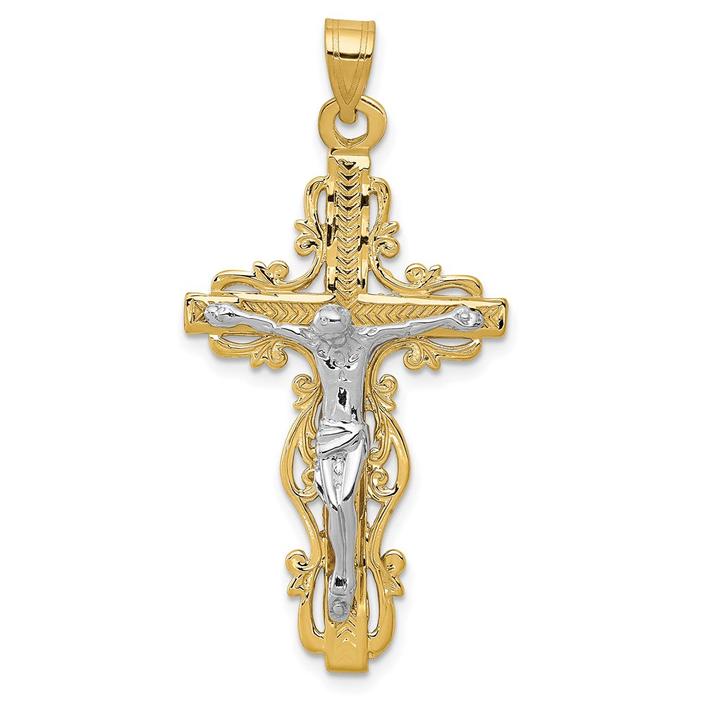 10k Two-tone 22 mm Diamond-cut Jesus Crucifix Pendant