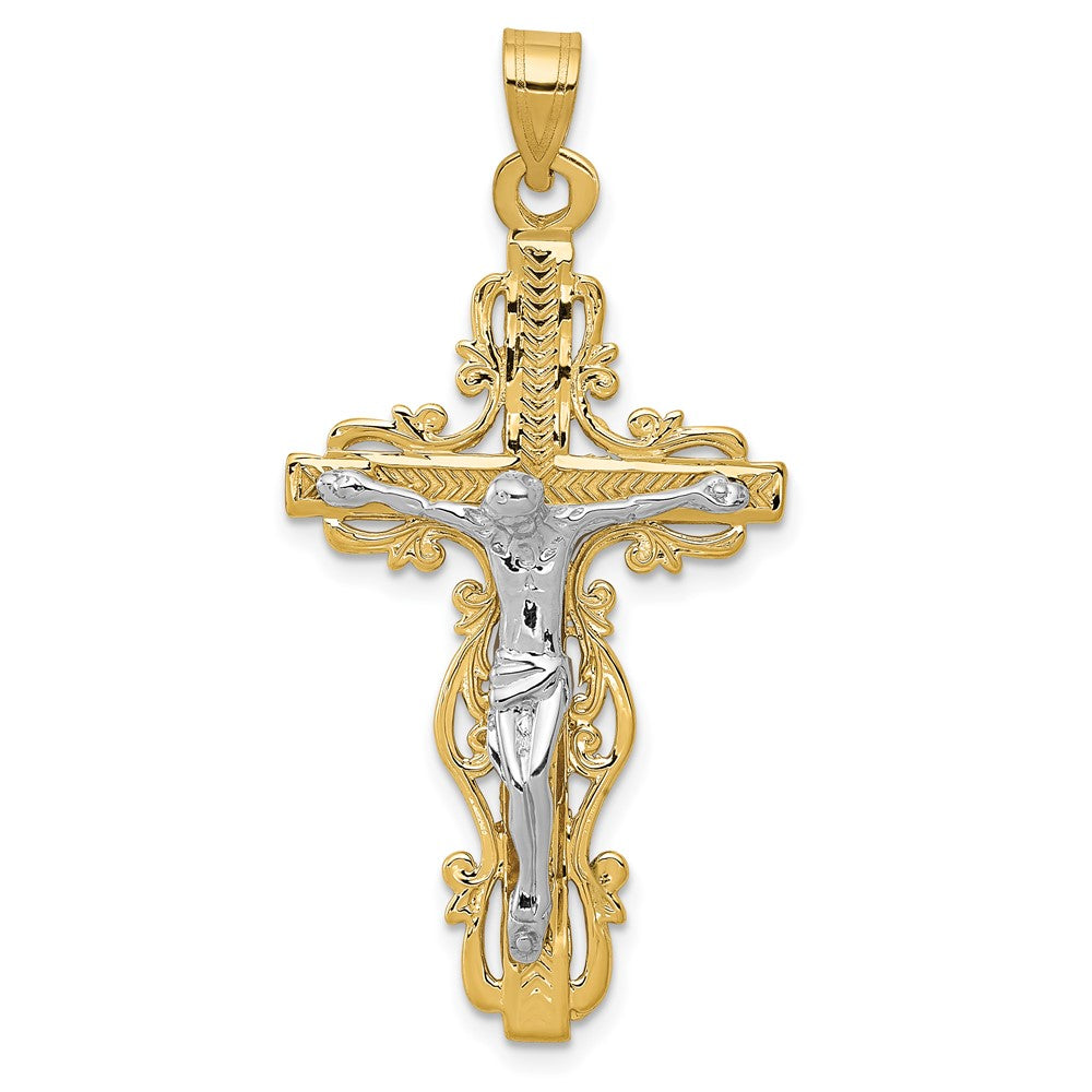 10k Two-tone 22 mm Diamond-cut Jesus Crucifix Pendant (2.47 grams)