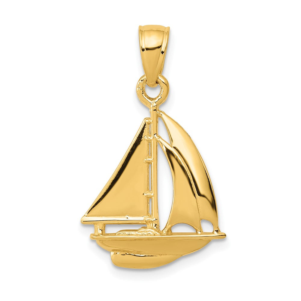10k Yellow Gold 16 mm Polished Open-Backed Sailboat Pendant (1.4 grams)