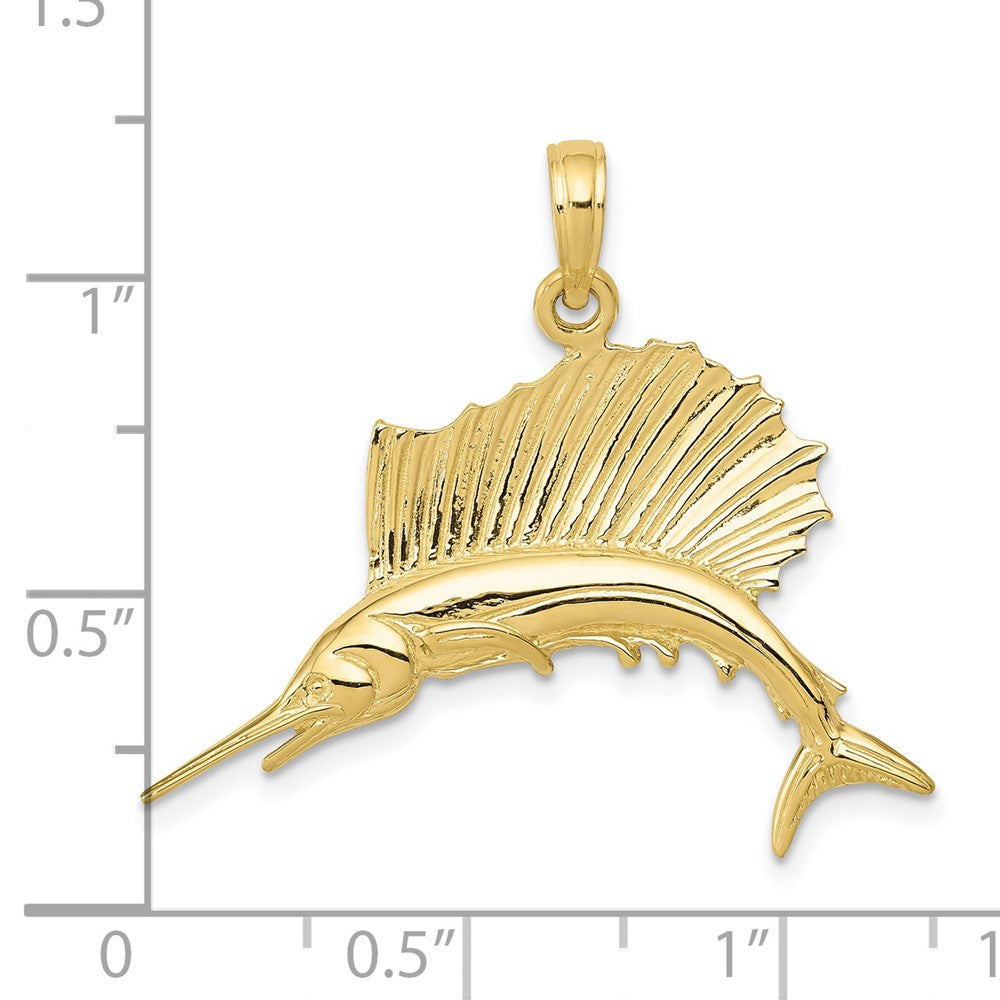 10k Yellow Gold 30 mm Polished Sailfish Pendant (2.45 grams)