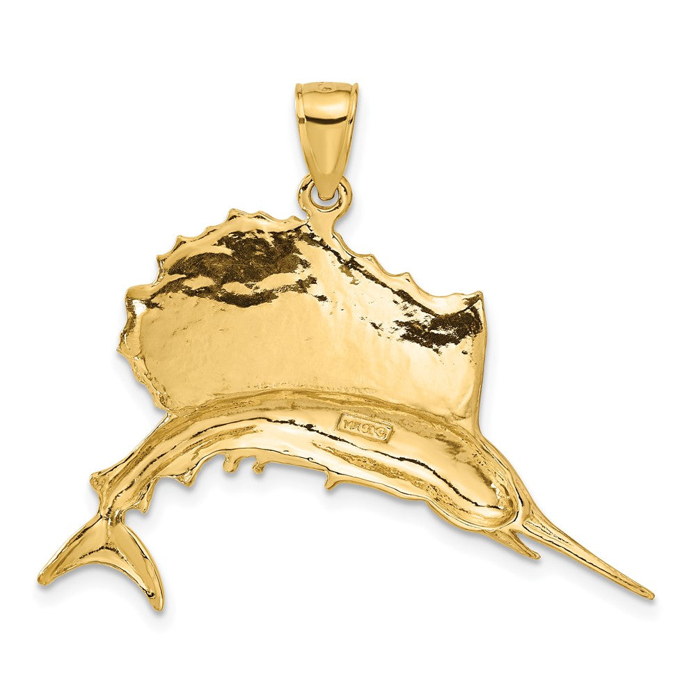 10k Yellow Gold 45 mm Polished Sailfish Pendant (4.14 grams)