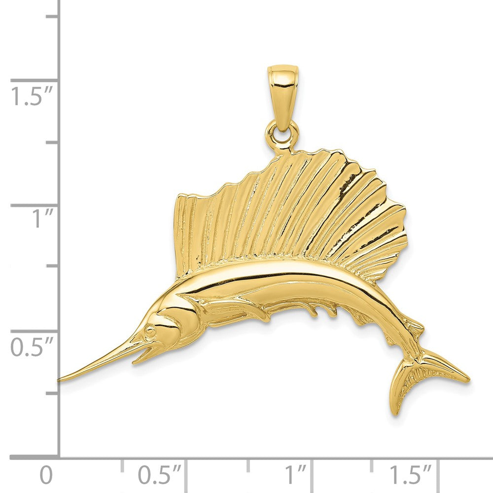10k Yellow Gold 45 mm Polished Sailfish Pendant (4.14 grams)