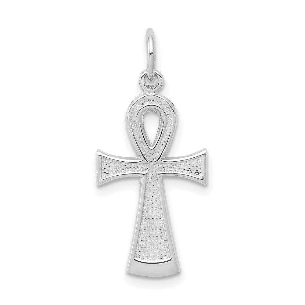 10k White Gold 13 mm Solid Flat-Backed Ankh/Egyptian Cross Pendant (0.9 grams)