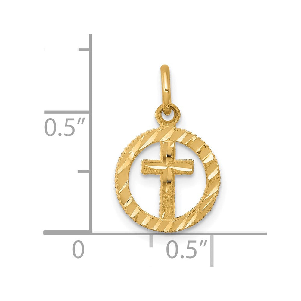 10k Yellow Gold 11 mm Solid Flat-Backed Cross in Circle for Eternal Life Charm (0.51 grams)