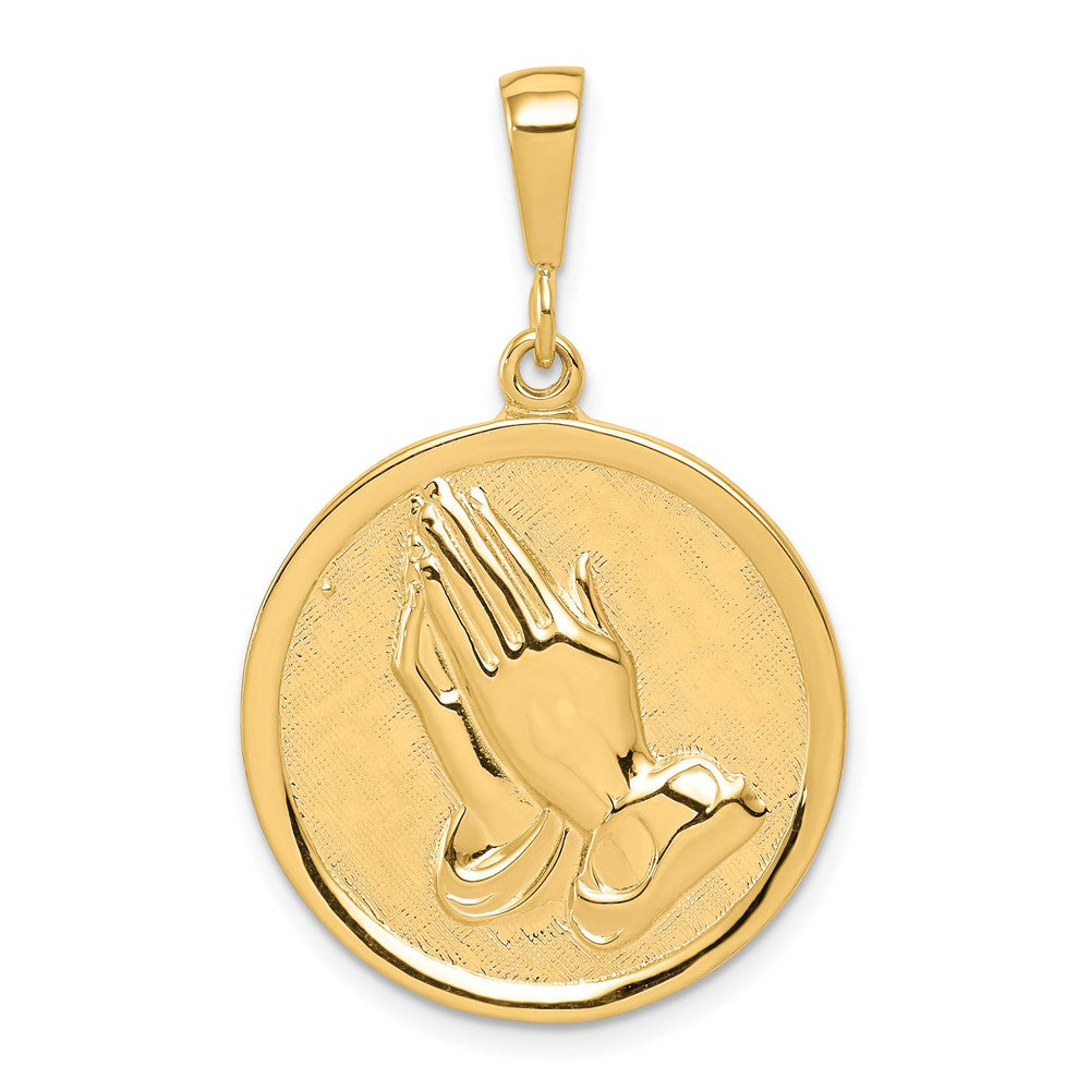 10k Yellow Gold 22 mm Praying Hands Reversible with Serenity Prayer Pendant (3.8 grams)