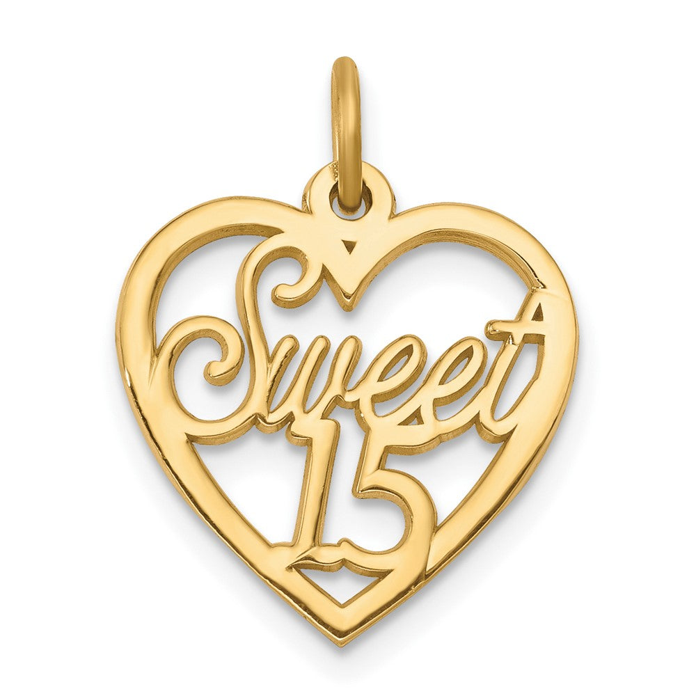 10k Yellow Gold 16 mm SWEET 15 In Heart Charm