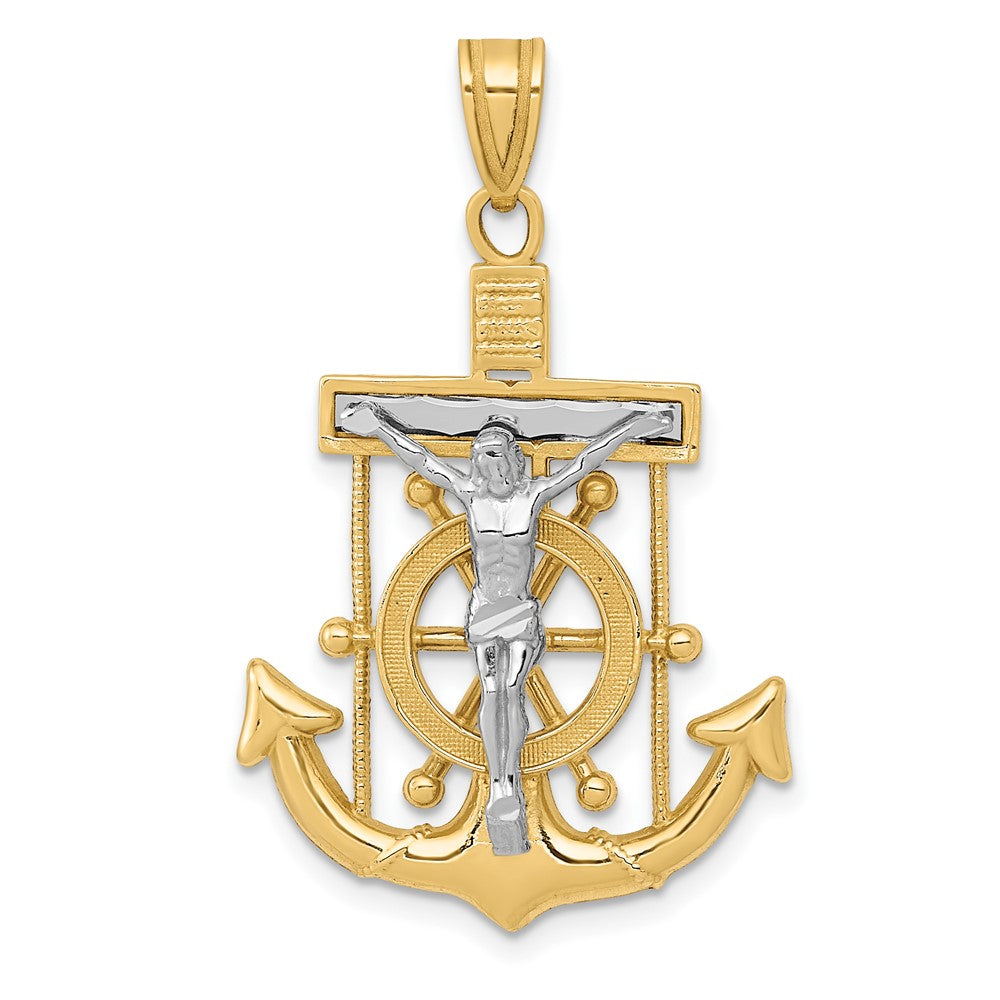 10k Two-tone 22 mm Diamond-cut Mariner's Cross Pendant (2.24 grams)