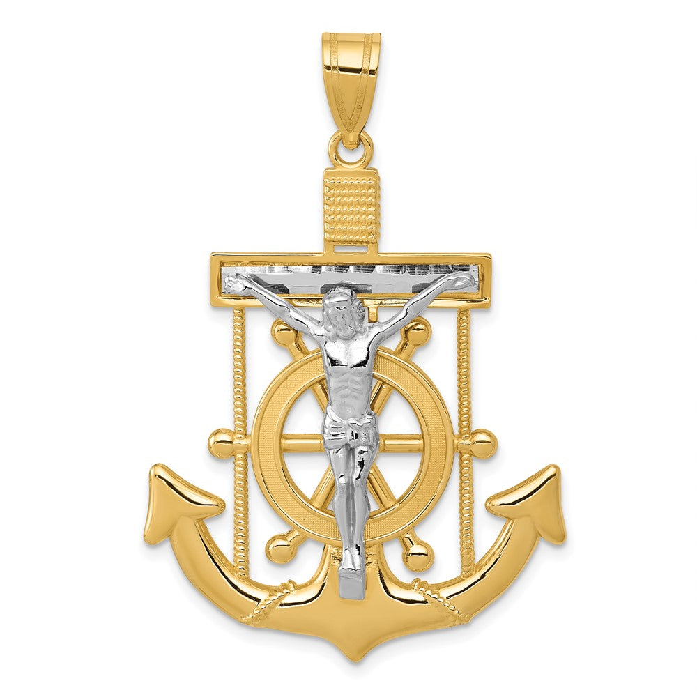 10k Two-tone 34 mm Diamond-cut Mariner's Cross Pendant (6.21 grams)