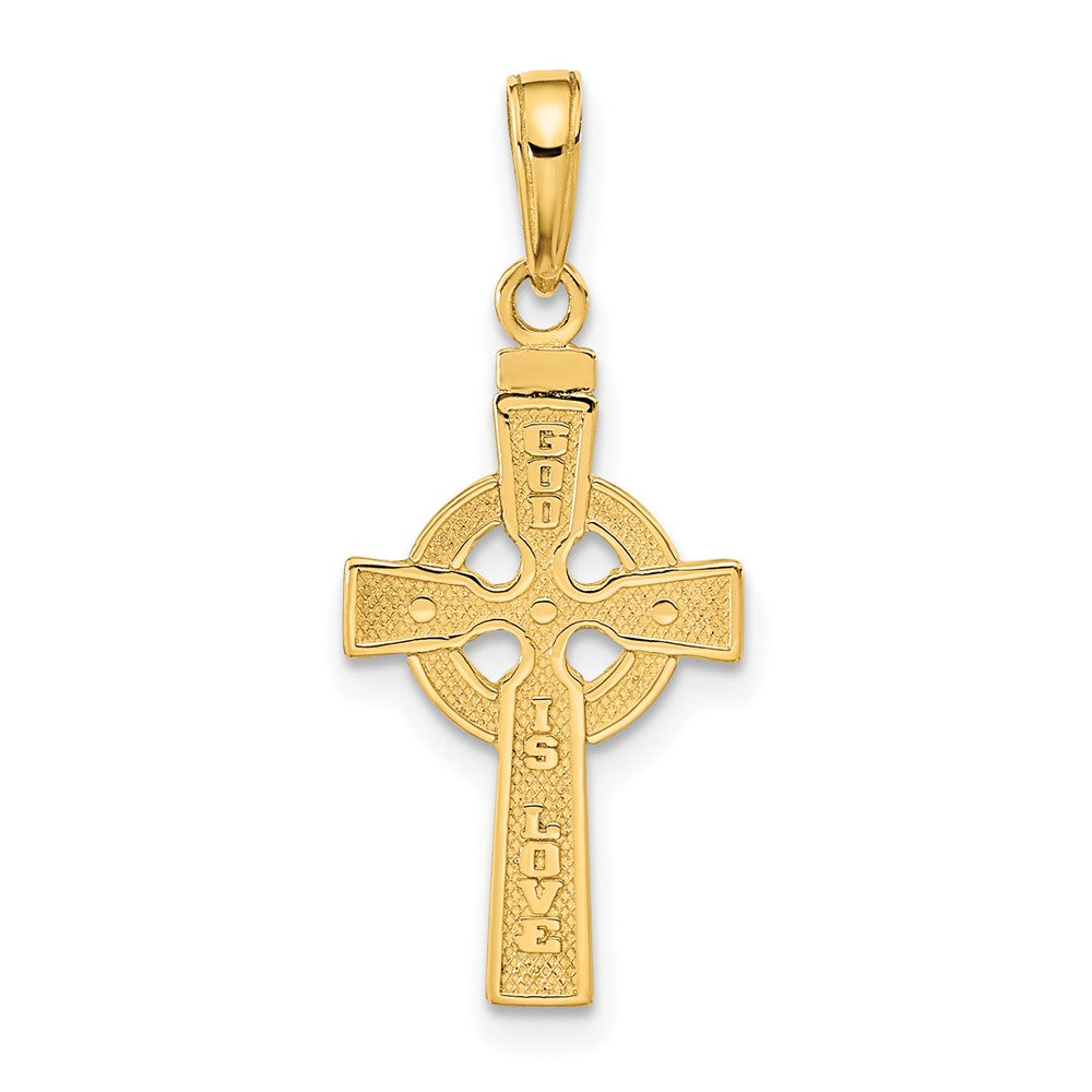 10k Yellow Gold 13 mm Reversible GOD IS LOVE Celtic Cross Pendant (0.84 grams)