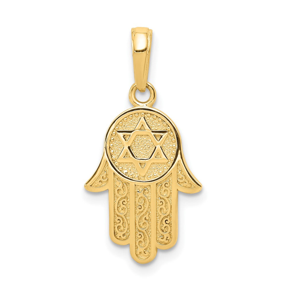 10k Yellow Gold 12 mm Hamsa W/Star Of David Pendant (1.29 grams)