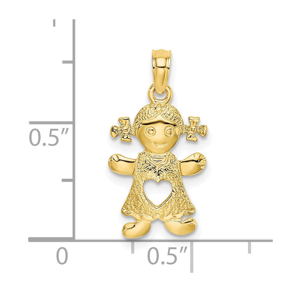 10k Yellow Gold 11.3 mm Playful Girl w/Cut Out Heart Charm (0.74 grams)