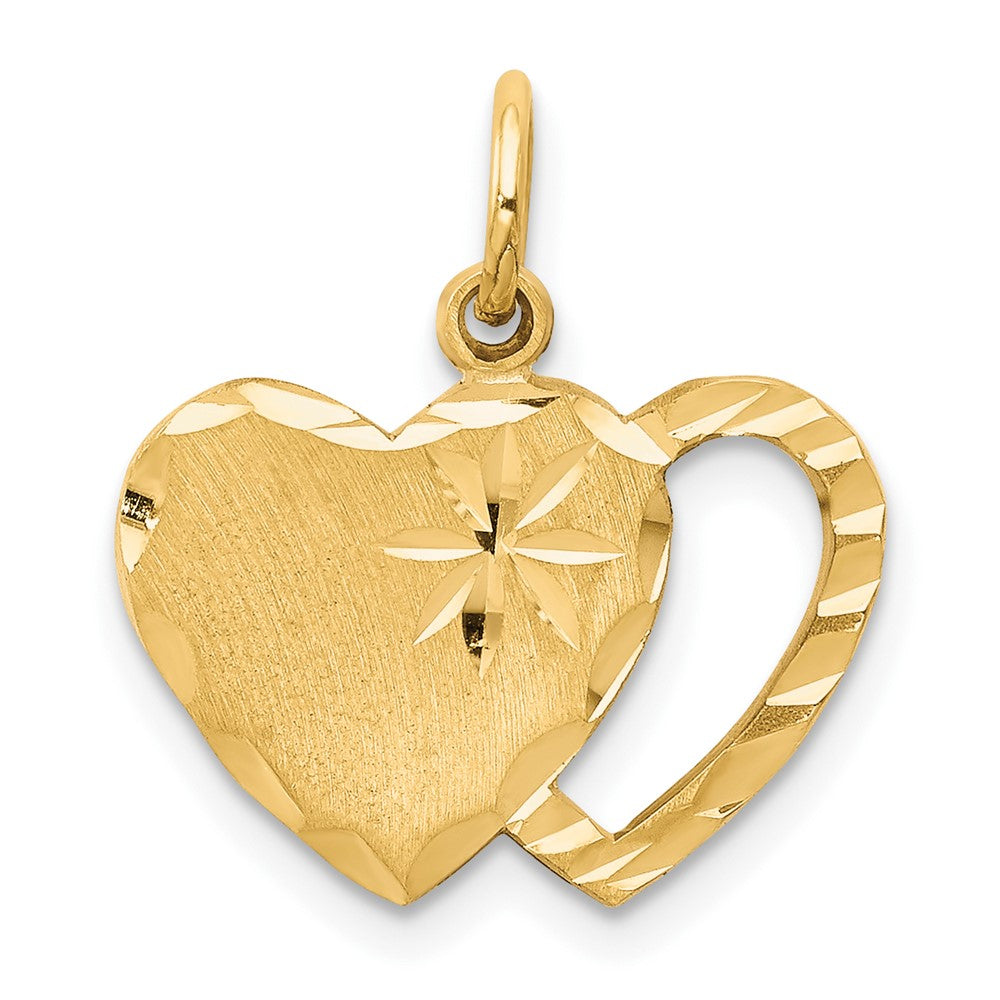 10k Yellow Gold 15 mm Solid Diamond-cut Double Heart Charm