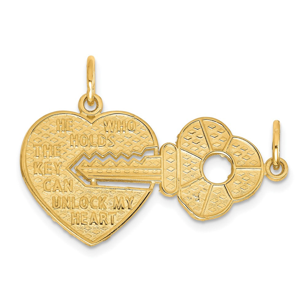 10k Yellow Gold 31 mm Heart and Key Break-apart Charm