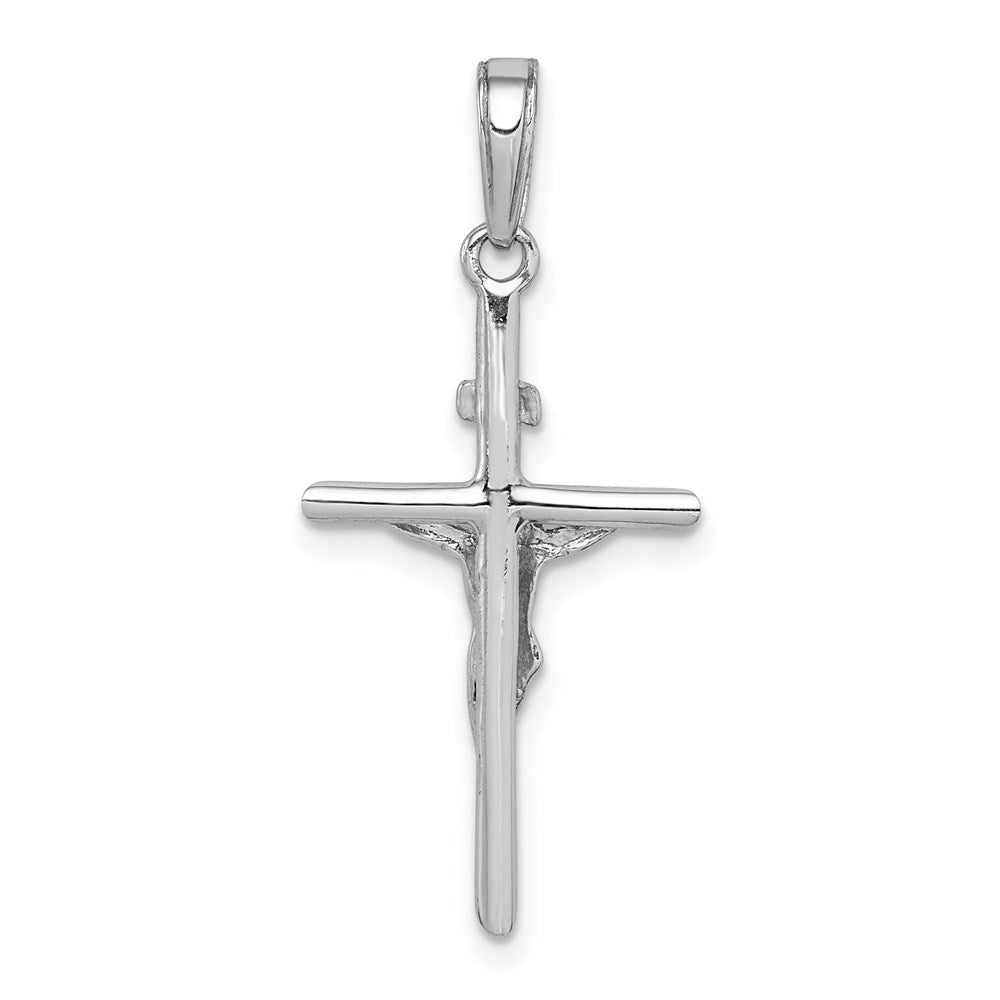 10k White Gold 14 mm Stick Style Jesus Crucifix Pendant (1.24 grams)