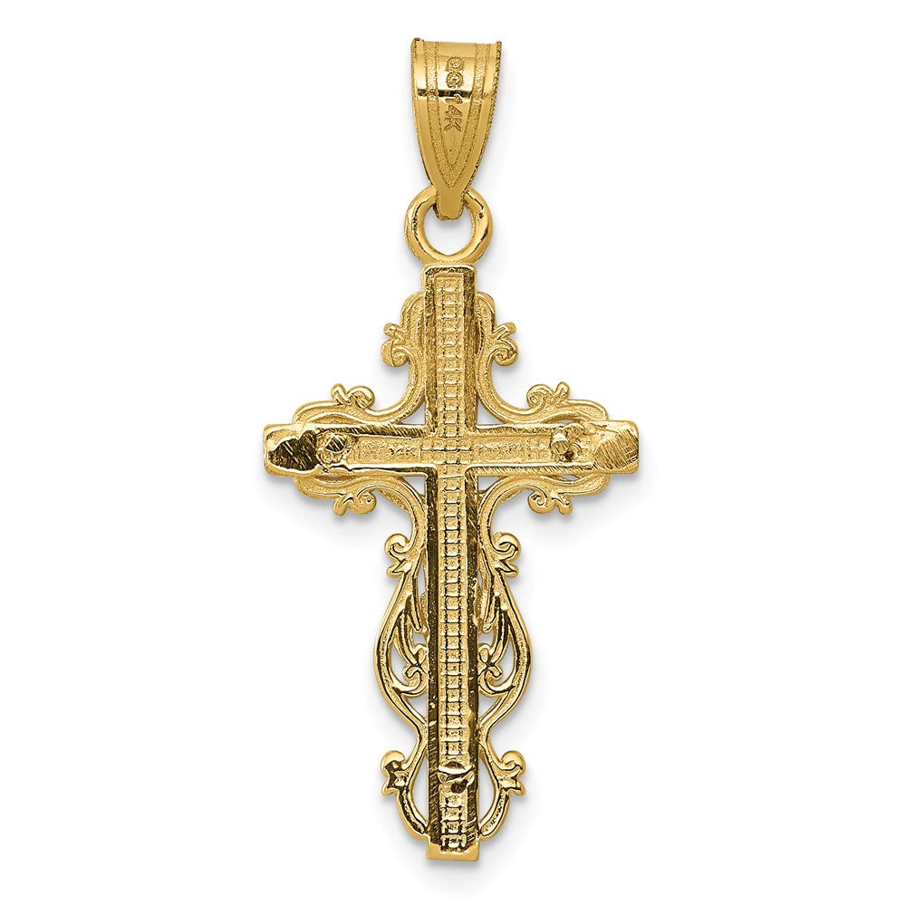 10k Two-tone 14 mm Two-tone Small Narrow Cross w/Jesus Crucifix Pendant (1.07 grams)