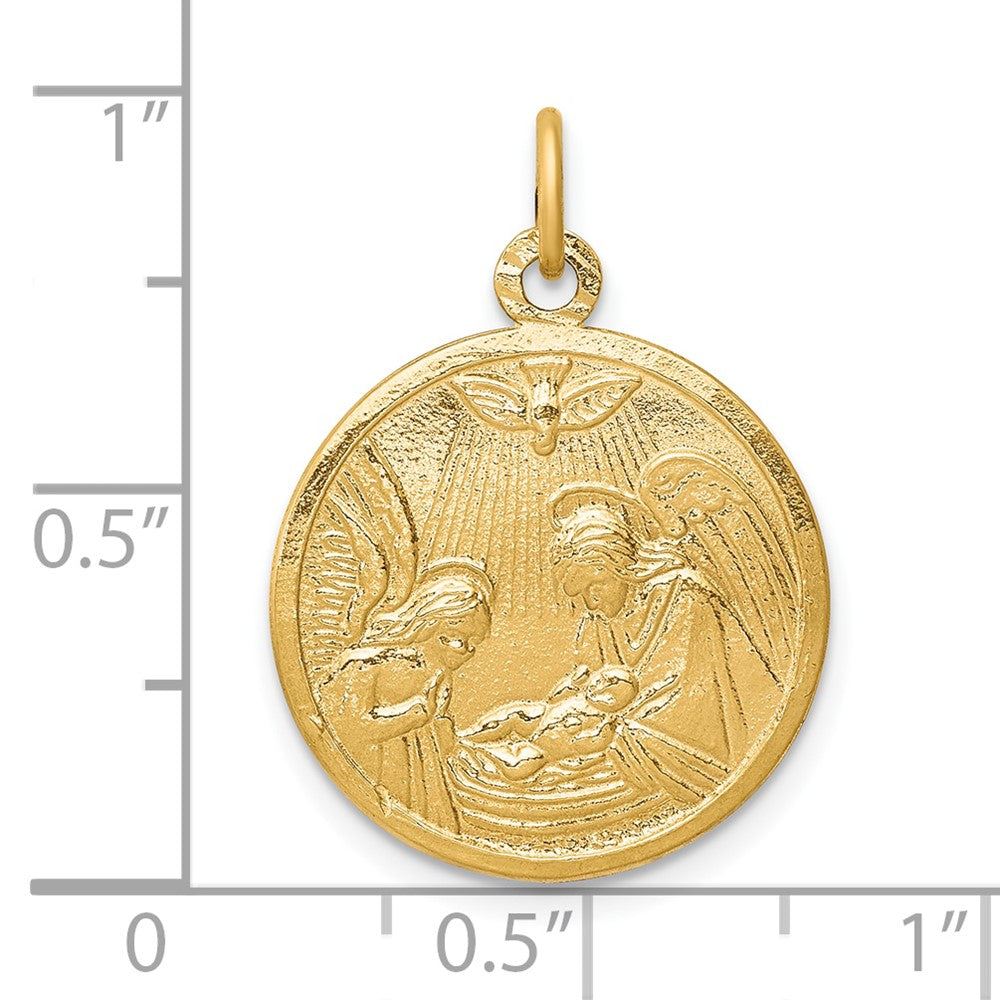 10k Yellow Gold 19 mm Solid Satin Polished Baptism Disc Pendant (1.69 grams)