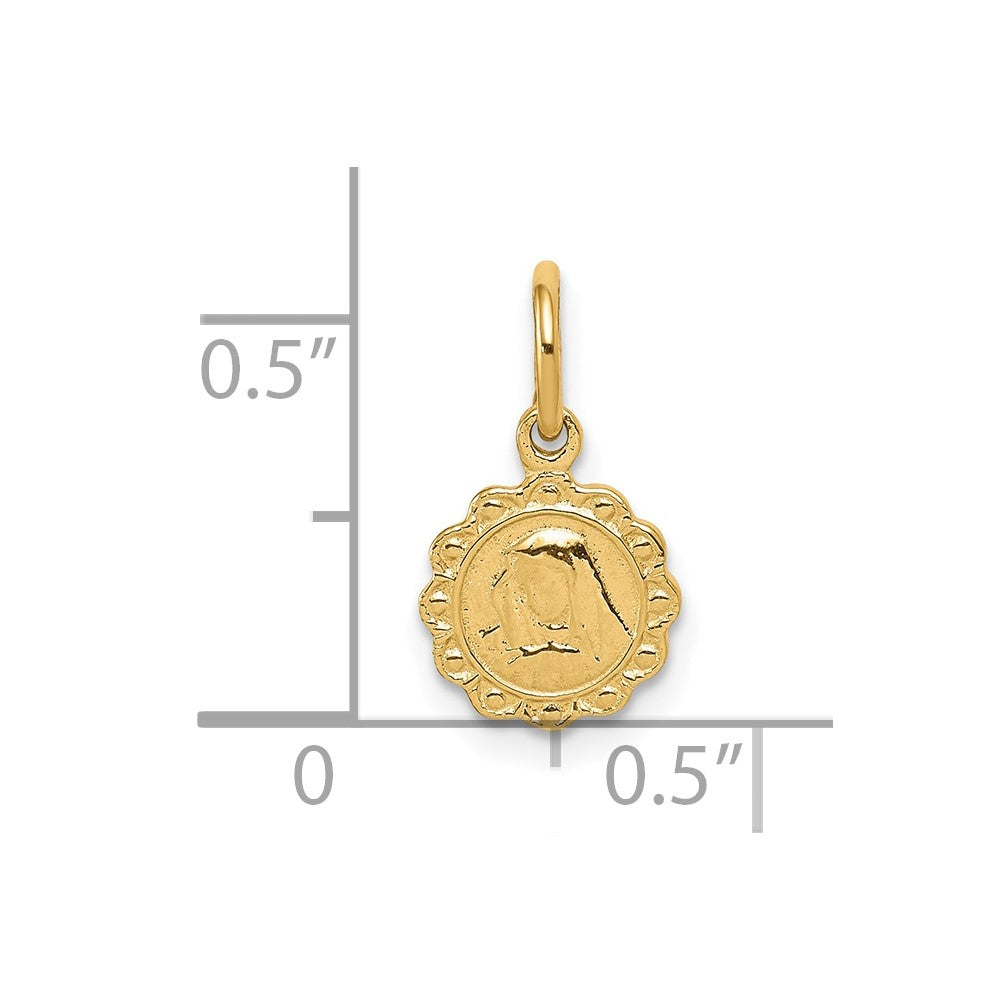 10k Yellow Gold 9 mm Solid Satin Polished Our Lady of Sorrows Disc Pendant (0.72 grams)