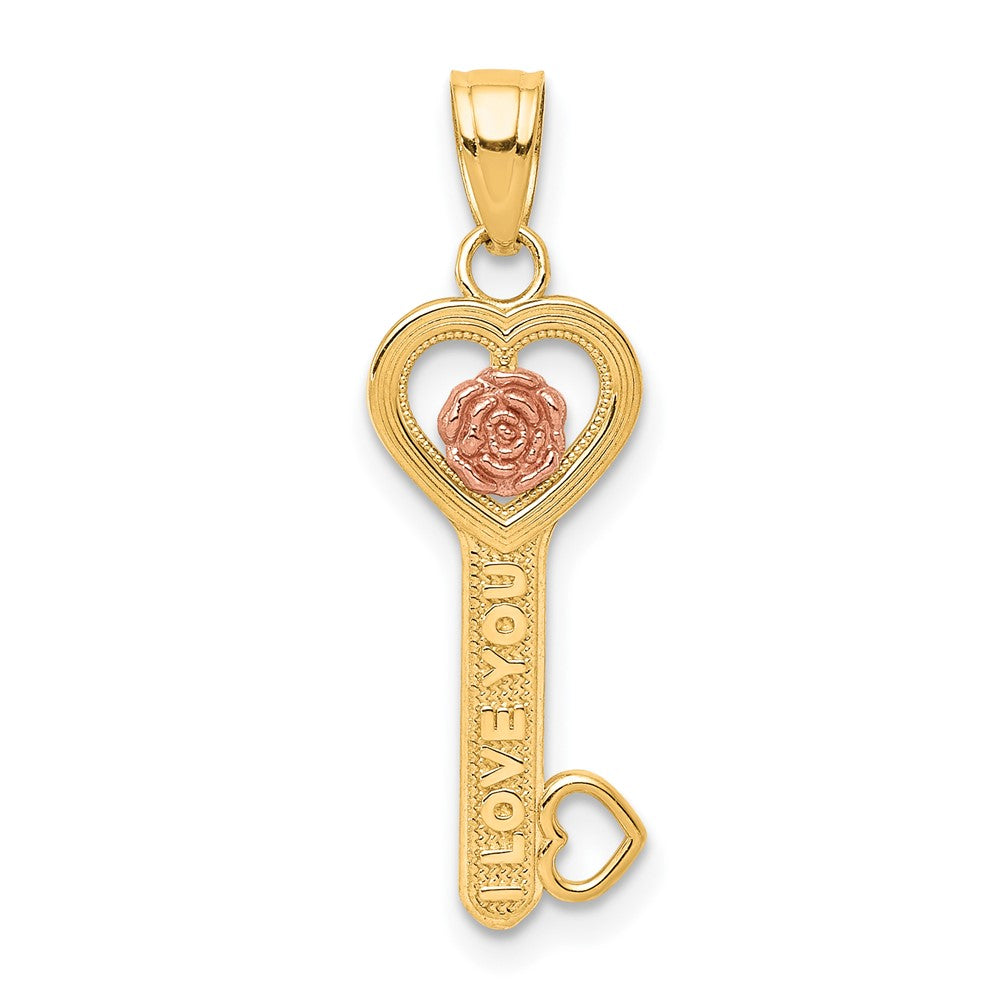 10k Two-tone 10 mm I Love You Key Charm (0.61 grams)