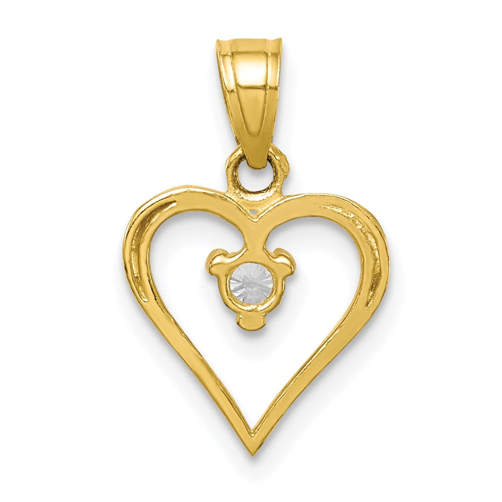 10k Yellow Gold 10 mm CZ Cubic Zirconia Heart Charm (0.75 grams)