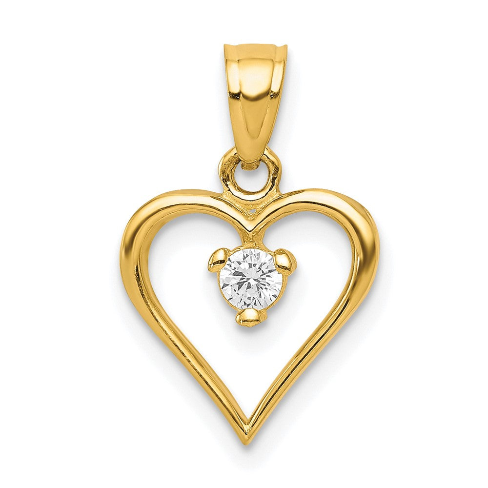 10k Yellow Gold 10 mm CZ Cubic Zirconia Heart Charm (0.75 grams)