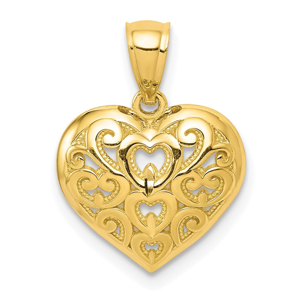 10k Yellow Gold 12 mm Diamond-Cut Heart Charm