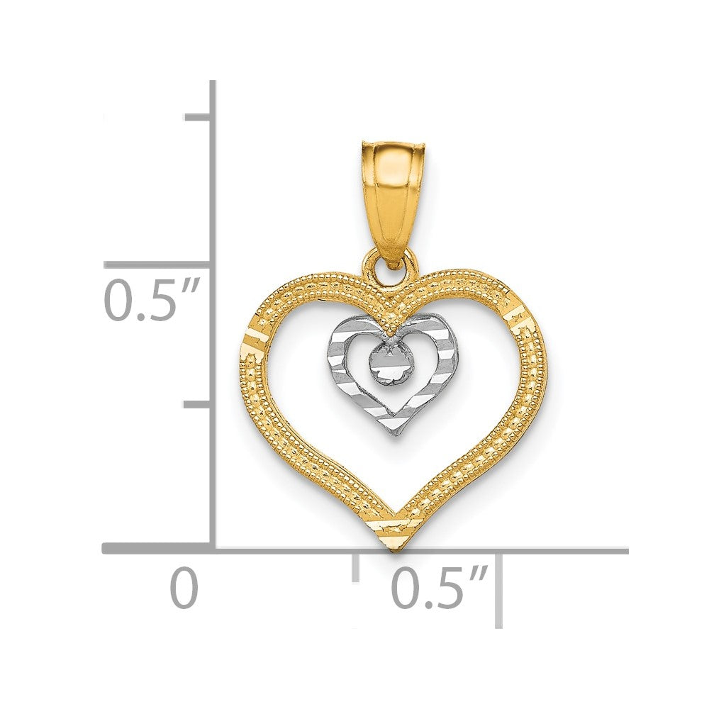 10k Yellow w/Rhodium 12 mm Heart Charm (0.45 grams)