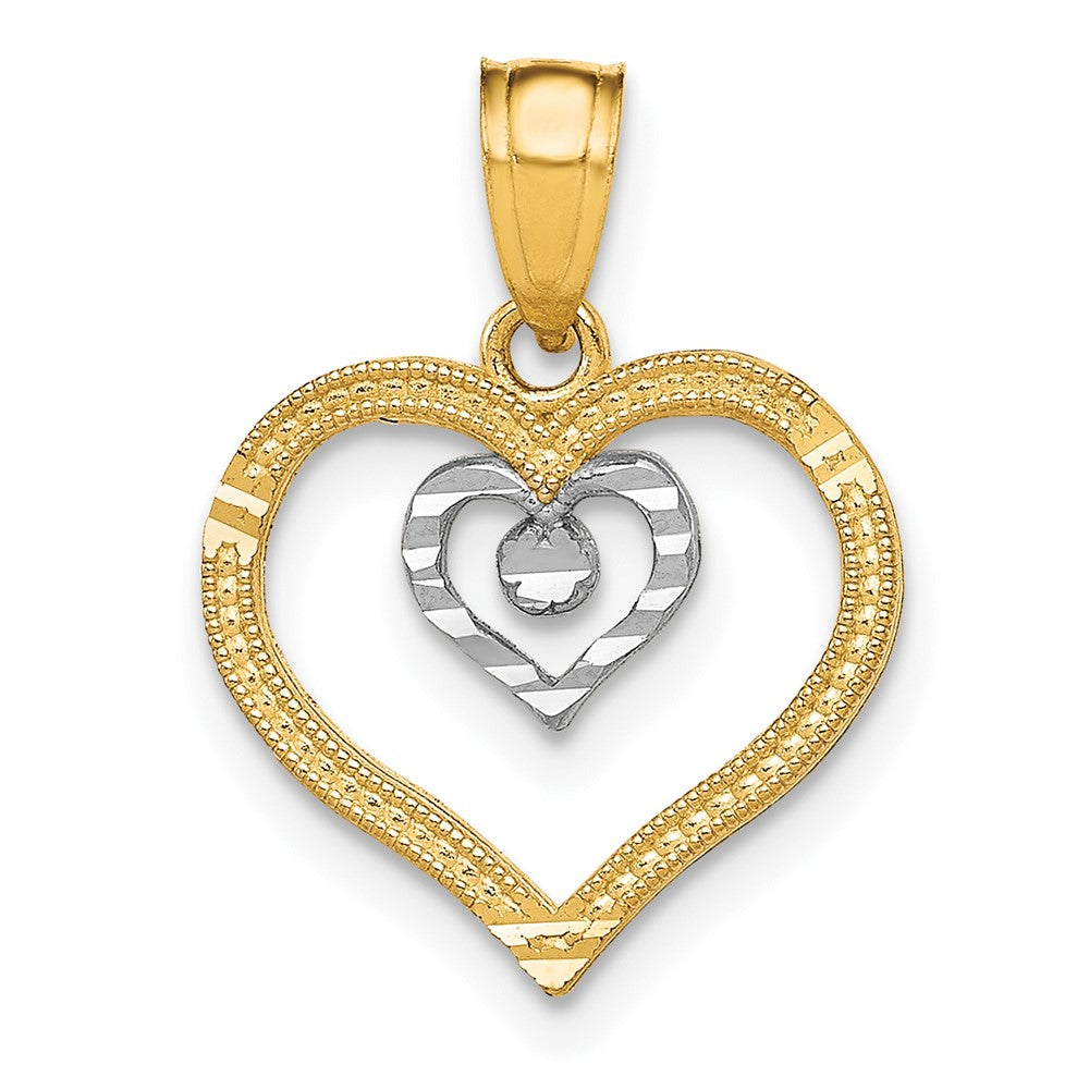 10k Yellow w/Rhodium 12 mm Heart Charm (0.45 grams)