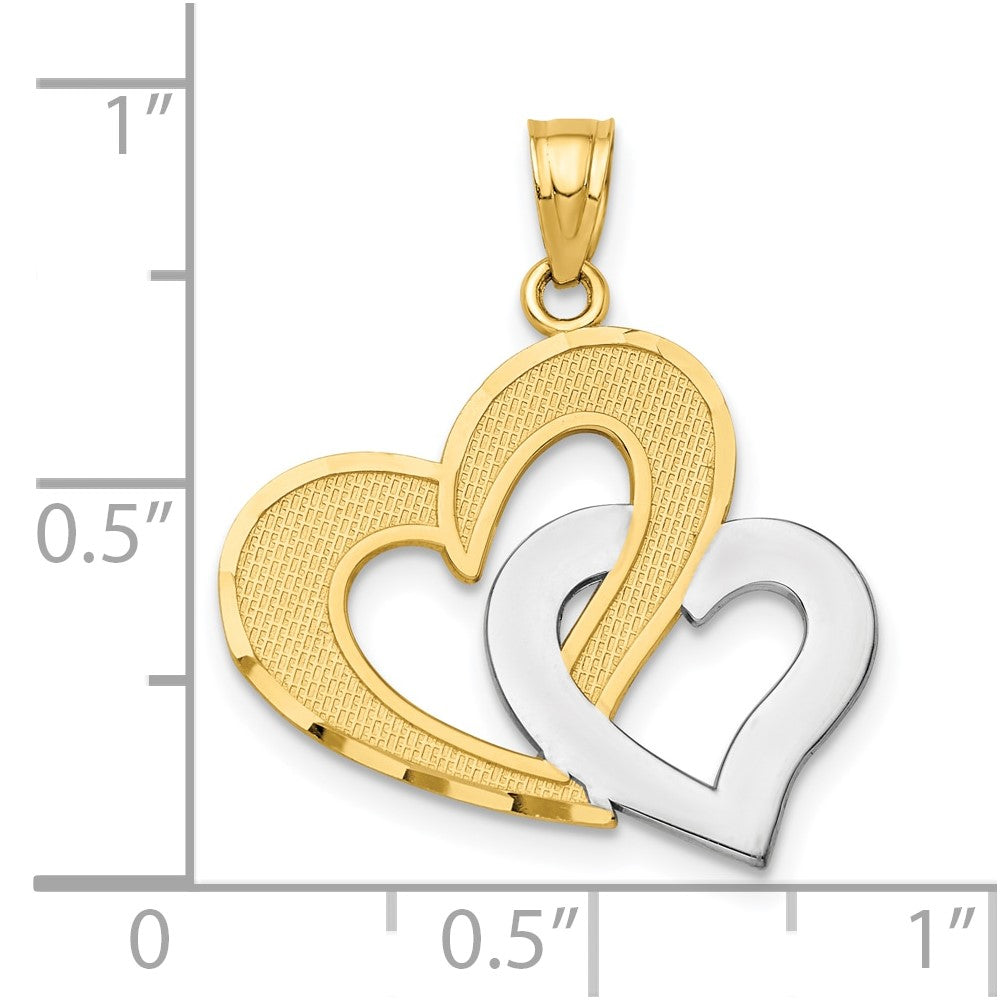 10k Yellow w/Rhodium 21 mm Double Heart Pendant (1.32 grams)