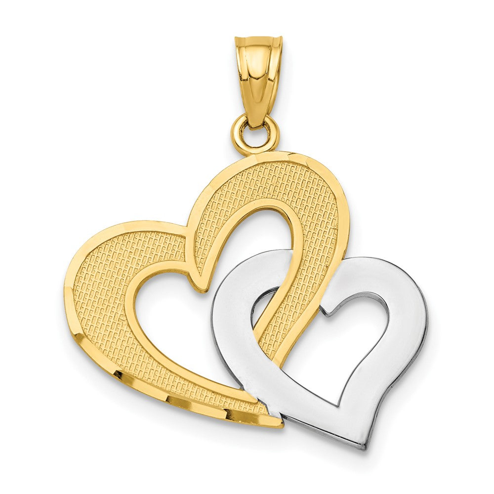 10k Yellow w/Rhodium 21 mm Double Heart Pendant (1.32 grams)