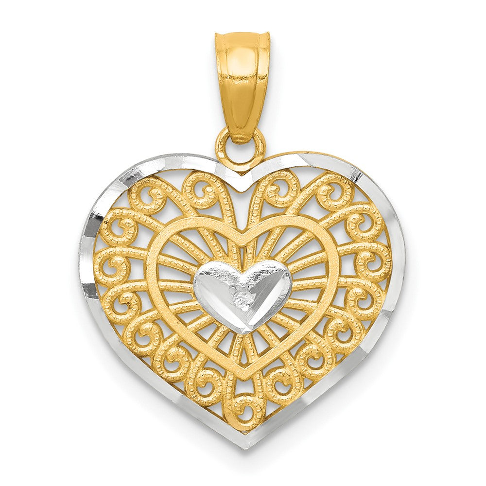 10k Yellow w/Rhodium 15 mm Heart Charm (0.8 grams)