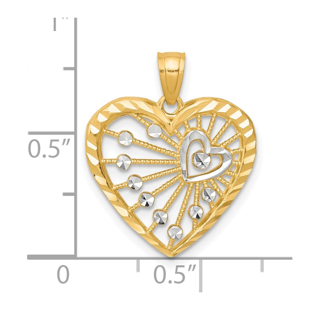 10k Yellow w/Rhodium 15 mm Heart Charm (0.87 grams)