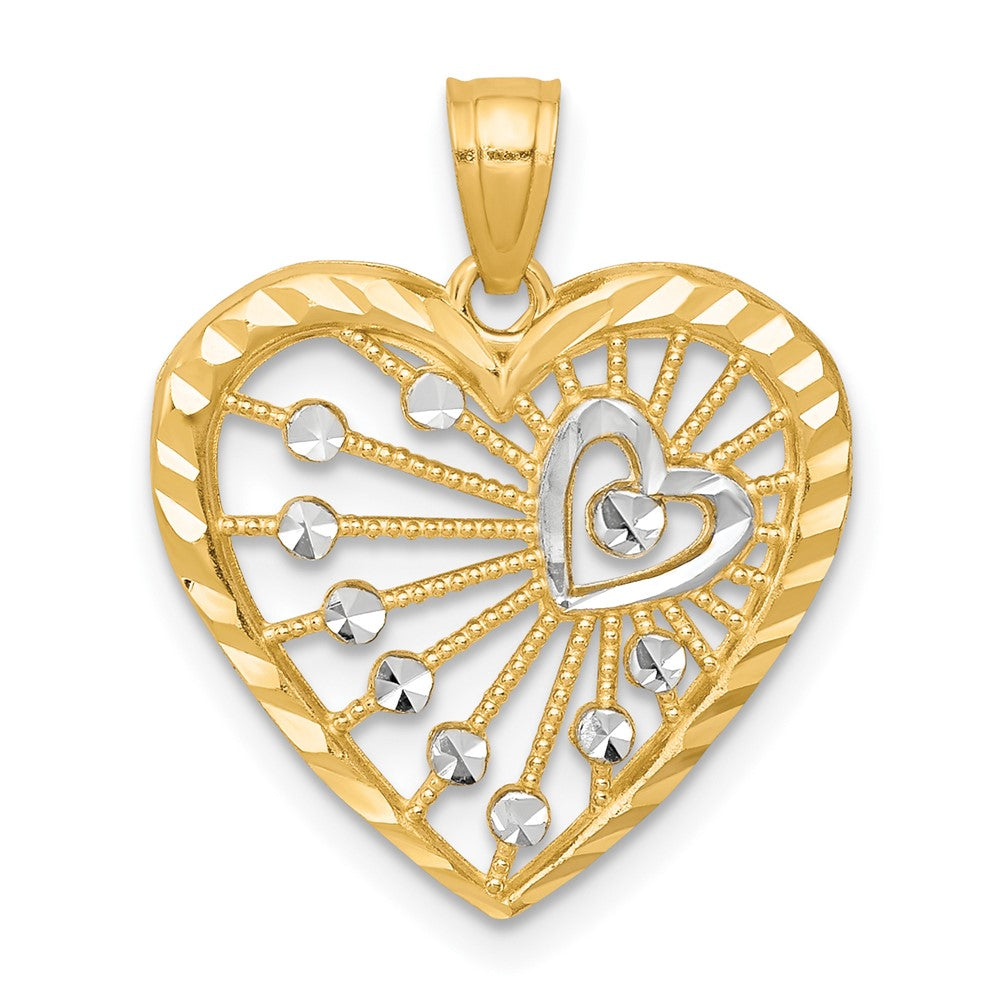 10k Yellow w/Rhodium 15 mm Heart Charm (0.87 grams)
