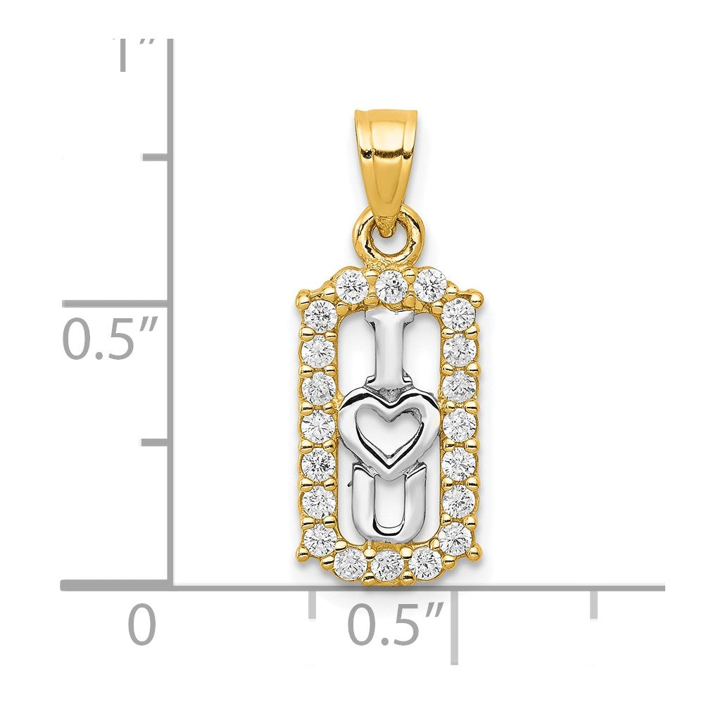 10k Yellow w/Rhodium 9 mm CZ Cubic Zirconia I LOVE YOU Charm (0.86 grams)