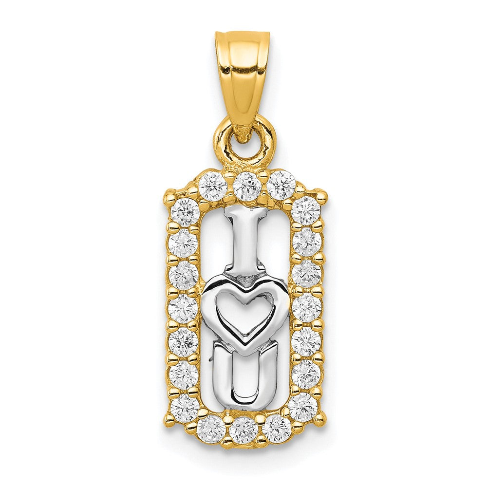 10k Yellow w/Rhodium 9 mm CZ Cubic Zirconia I LOVE YOU Charm (0.86 grams)
