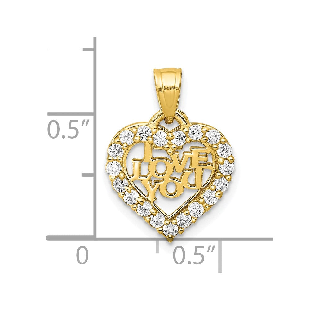 10k Yellow Gold 19 mm Small CZ Cubic Zirconia I LOVE YOU Heart Charm (1.14 grams)