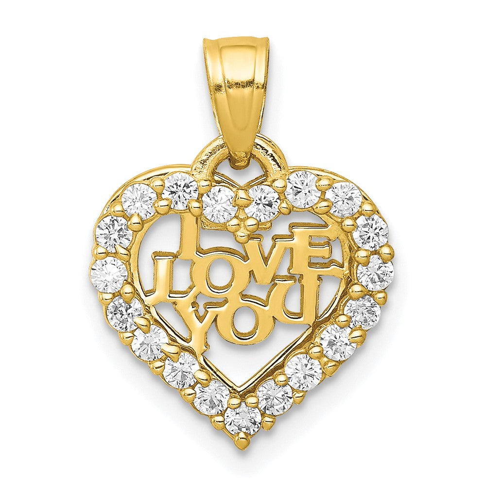 10k Yellow Gold 19 mm Small CZ Cubic Zirconia I LOVE YOU Heart Charm (1.14 grams)