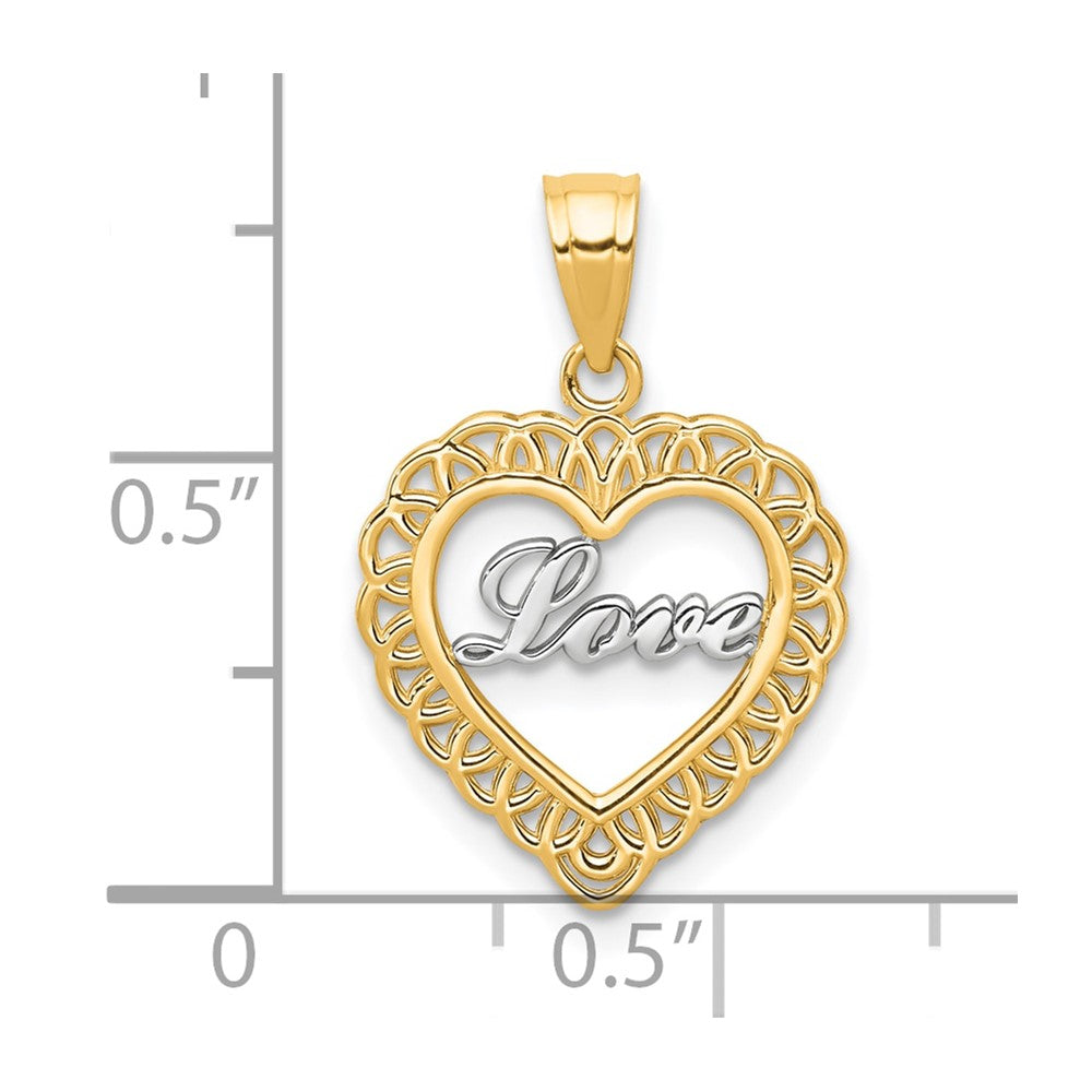 10k Yellow w/Rhodium 25 mm LOVE Heart Charm (0.75 grams)