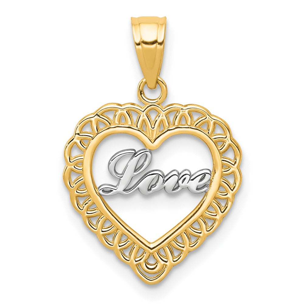 10k Yellow w/Rhodium 25 mm LOVE Heart Charm (0.75 grams)