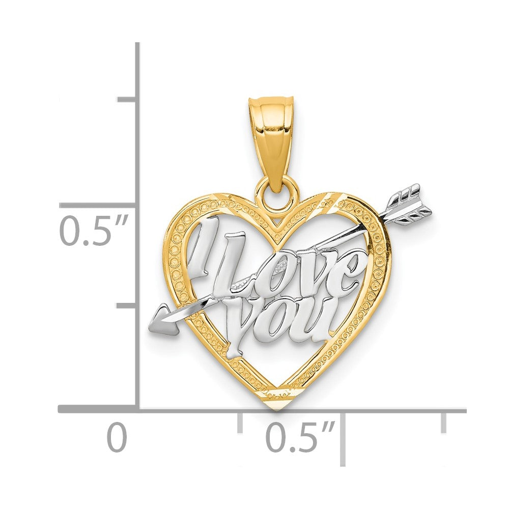 10k Yellow w/Rhodium 13 mm I LOVE YOU Heart Charm (0.58 grams)