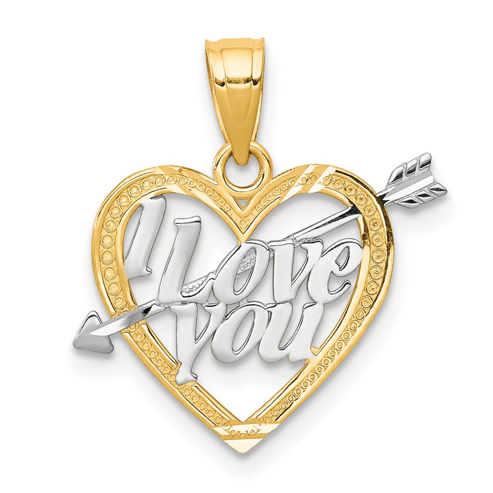 10k Yellow w/Rhodium 13 mm I LOVE YOU Heart Charm (0.58 grams)