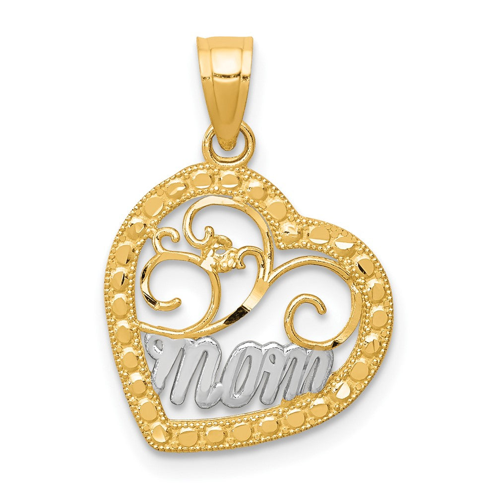 10k Yellow w/Rhodium 14 mm MOM Heart Charm (0.55 grams)