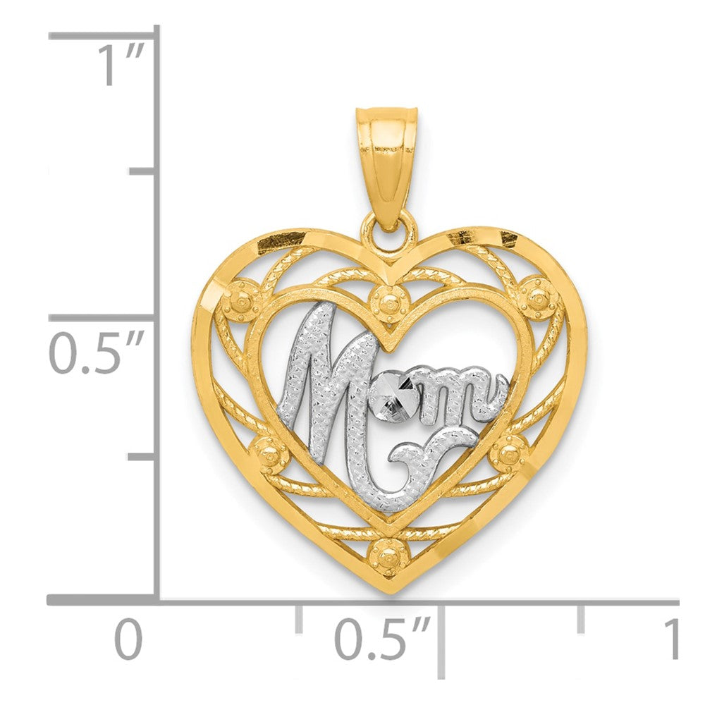 10k Yellow w/Rhodium 16 mm MOM Heart Charm (0.85 grams)