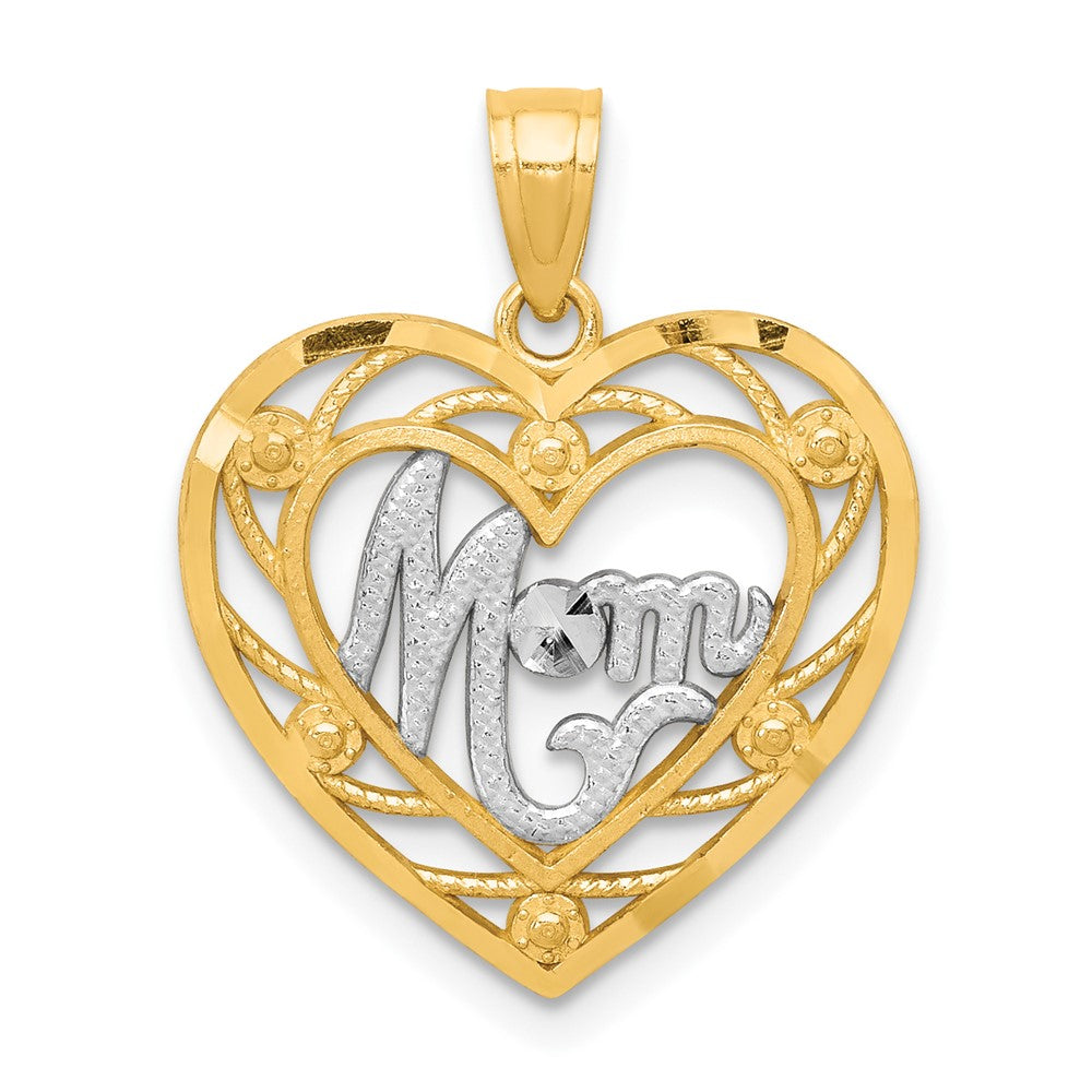 10k Yellow w/Rhodium 16 mm MOM Heart Charm (0.85 grams)