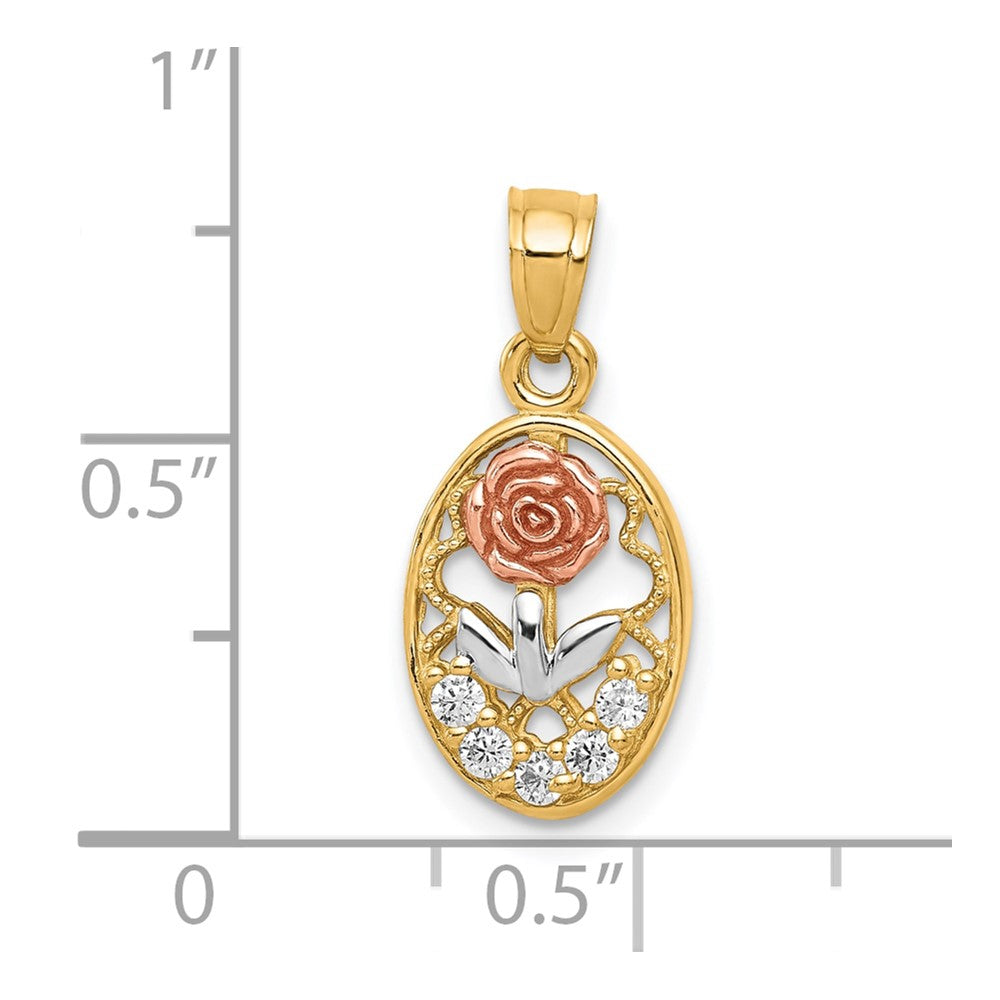 10k Two-tone 11 mm CZ Cubic Zirconia Rose Charm (0.78 grams)