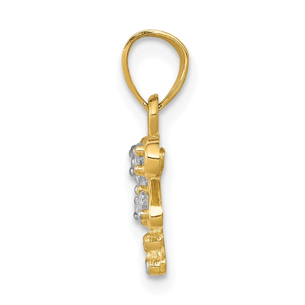 10k Yellow w/Rhodium 13 mm CZ Cubic Zirconia Dragonfly Charm (0.84 grams)