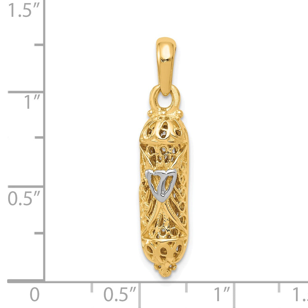 10k Yellow w/Rhodium 7 mm Mezuzah w/Shin Charm (2.18 grams)
