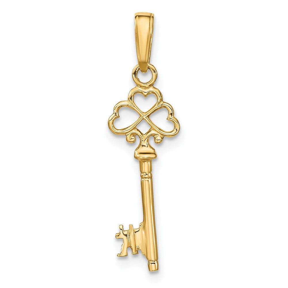 10k Yellow Gold 8.25 mm Polished 3-D Hearts Key Charm (0.69 grams)