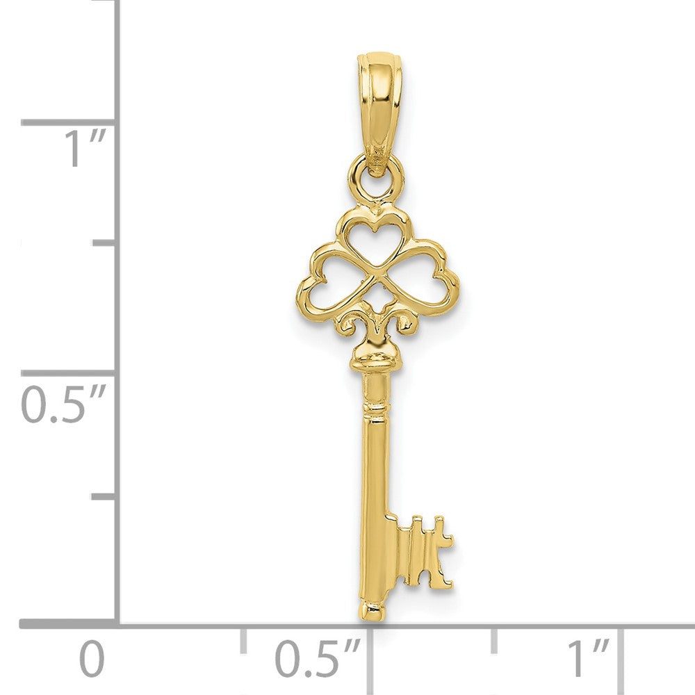 10k Yellow Gold 8.25 mm Polished 3-D Hearts Key Charm (0.69 grams)