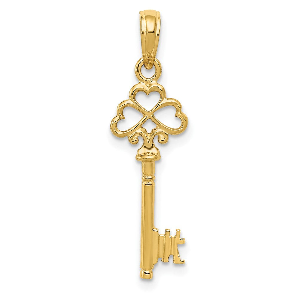10k Yellow Gold 8.25 mm Polished 3-D Hearts Key Charm (0.69 grams)