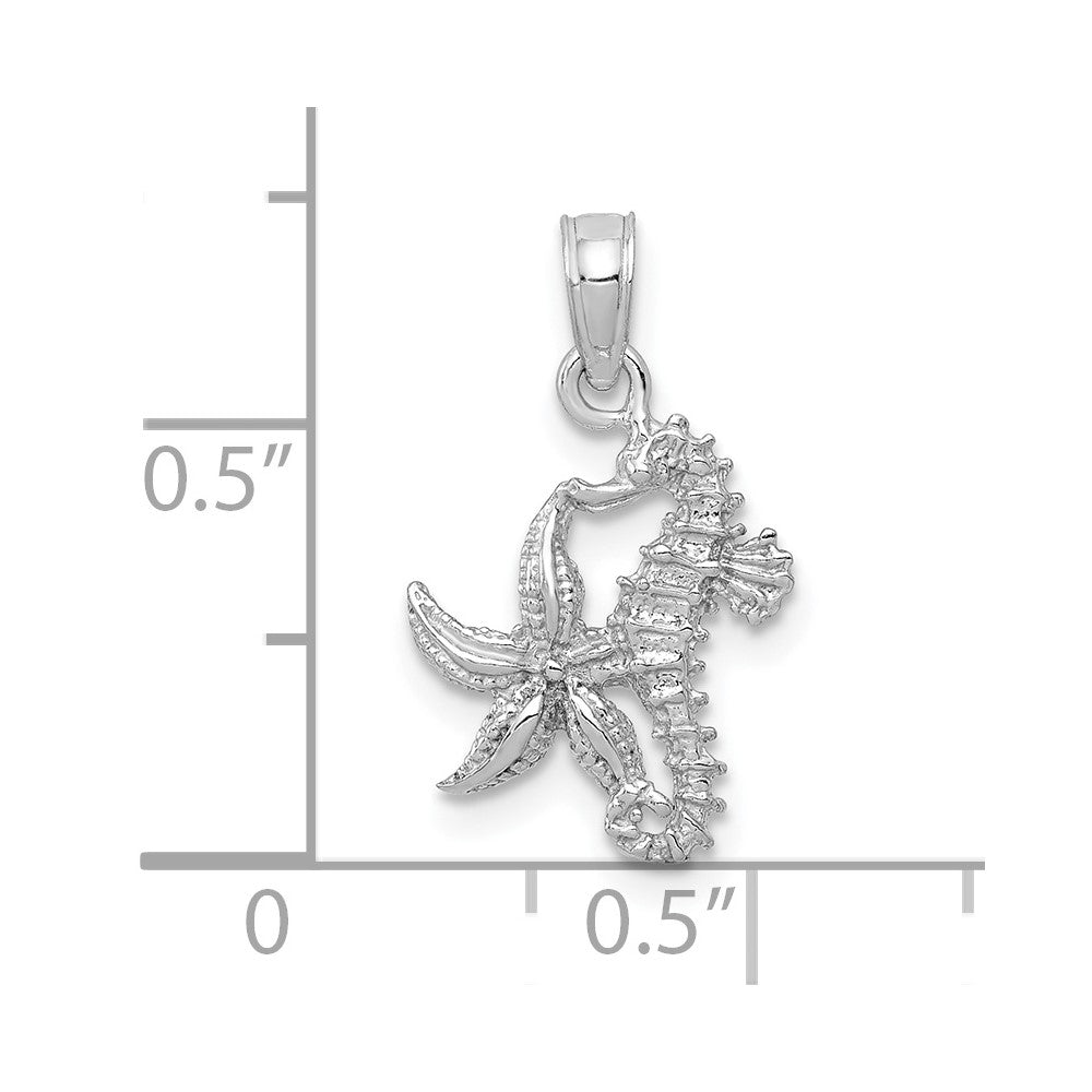 10k White Gold 11.5 mm Solid Seahorse and Starfish Pendant (0.63 grams)